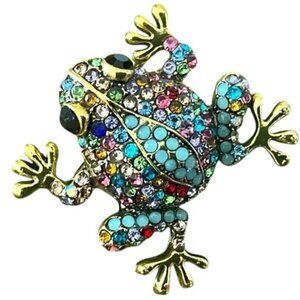 Cute and Colorful Rhinestone Green Frog Brooch